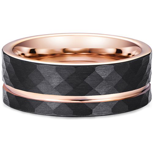 **COI Tungsten Carbide Black Rose Faceted Offset Grooves Ring-6953