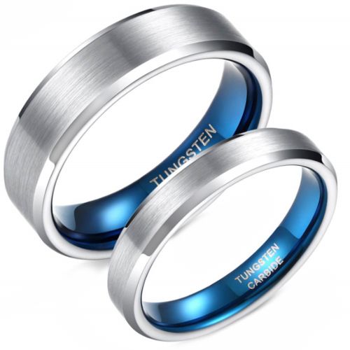 **COI Tungsten Carbide Blue Silver Beveled Edges Ring-6955