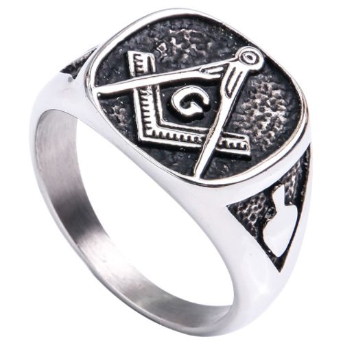 **COI Titanium Black Silver Masonic Freemason Ring-6979