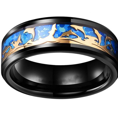 **COI Black Titanium Blue Rose Dolphin Beveled Edges Ring-6982