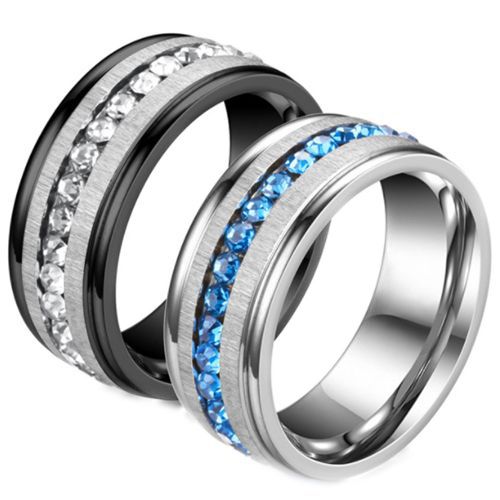 **COI Titanium Silver/Black Silver Step Edges Ring With Cubic Zirconia-6988