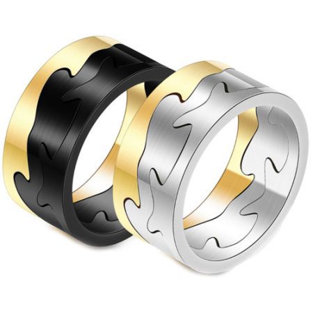 **COI Titanium Gold Tone Black/Silver  Puzzle Ring-7010