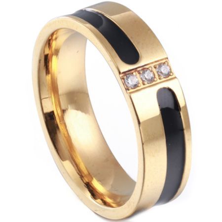 **COI Titanium Gold Tone Black Ring With Cubic Zirconia-7016