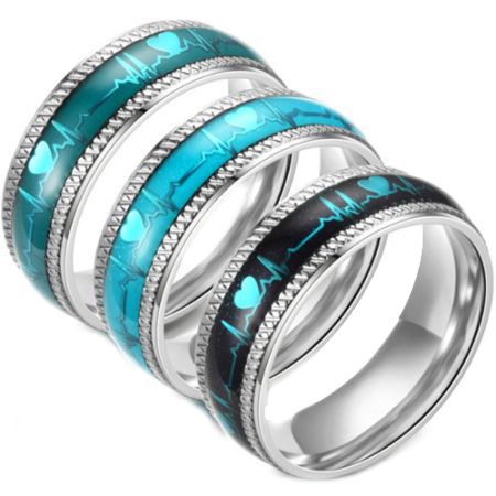 **COI Titanium Green/Blue/Black Silver Heartbeat Ring-7022