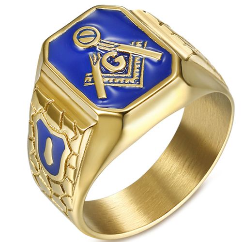 **COI Titanium Gold Tone Blue Masonic Freemason Ring-7028
