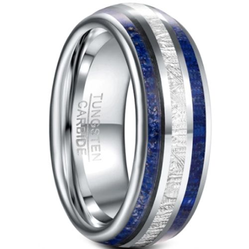 **COI Tungsten Carbide Lapis Lazuli Meteorite Dome Court Ring-7034