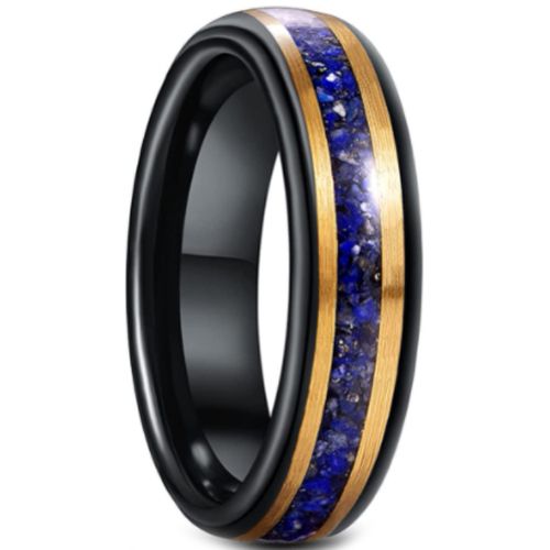 **COI Tungsten Carbide Black Gold Tone Lapis Lazuli Dome Court Ring-7035