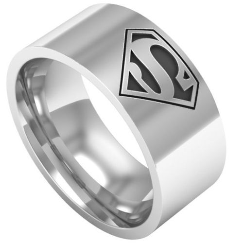 **COI Titanium Black Silver Super Man Pipe Cut Flat Ring-7052 