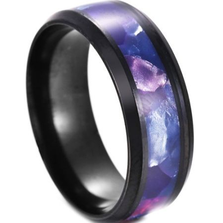 **COI Black Titanium Beveled Edges Ring With Abalone Shell-7069