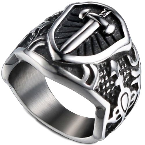 **COI Titanium Black Silver Cross Sword Signet Ring-7110BB