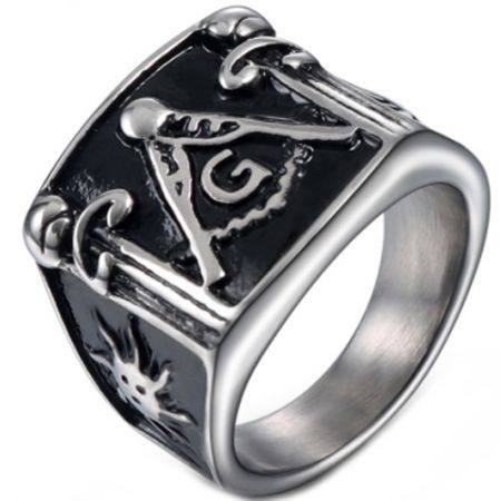 **COI Titanium Black Silver Masonic Freemason Ring-7114BB