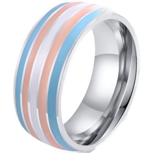 **COI Titanium White Rose Blue Enamel Dome Court Ring-7117BB