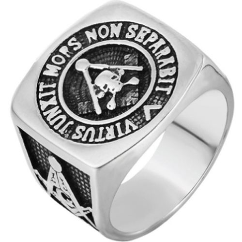 **COI Titanium Black Silver Masonic Freemason Ring-7176BB