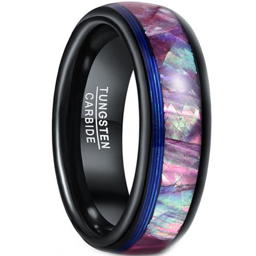 **COI Tungsten Carbide Black Blue Abalone Shell Dome Court Ring-7284