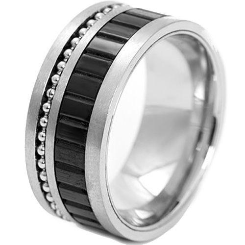 **COI Titanium Black Silver Grooves Ring-7356
