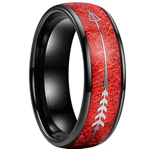 **COI Black Titanium Red Meteorite Dome Court Ring With Arrow-7374