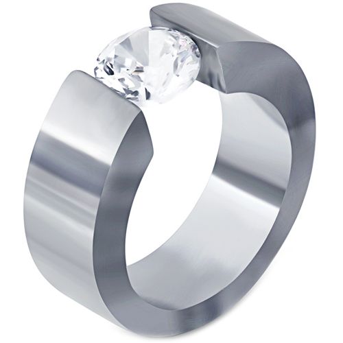 **COI Titanium Black/Gold Tone/Silver Solitaire Ring With Cubic Zirconia-7380