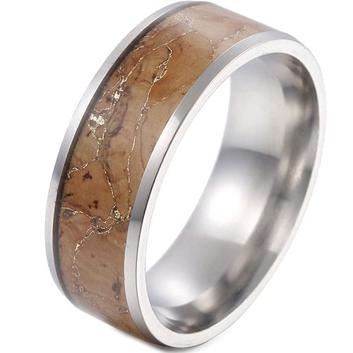 **COI Titanium Black/Gold Tone/Silver/Blue Dome Court Ring With Wood-7402