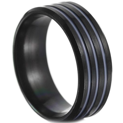 **COI Titanium Black Blue Purple Triple Grooves Beveled Edges Ring- 7406