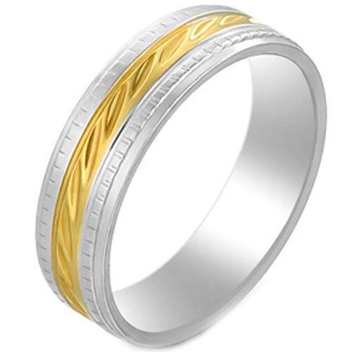 **COI Titanium Gold Tone Silver Grooves Step Edges Ring-7430