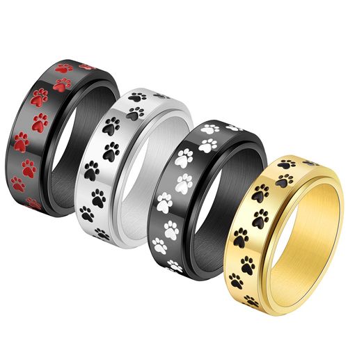 **COI Titanium Black/Gold Tone/Silver Paws Print Step Edges Ring-7433