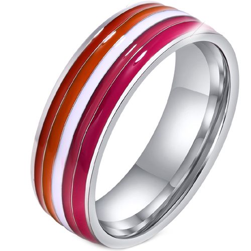 **COI Titanium Red White Enamel Dome Court Ring-7436