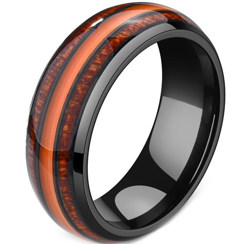 **COI Black Titanium Wood Dome Court Ring-7459