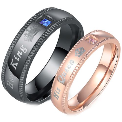 **COI Titanium Black/Rose Her King His Queen Crown With Cubic Zirconia-7475