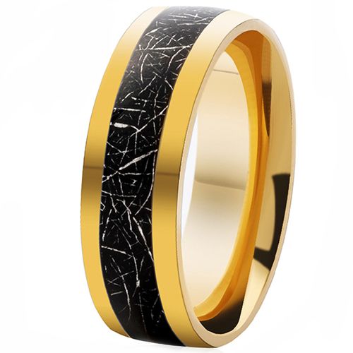 **COI Gold Tone Titanium Dome Court Ring With Meteorite-7488