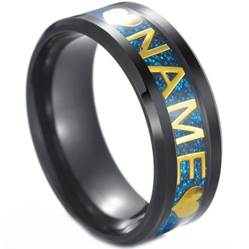 **COI Titanium Gold Tone/Silver/Black Custom Name Beveled Edges Ring(Up to 12 alphabet)-7492