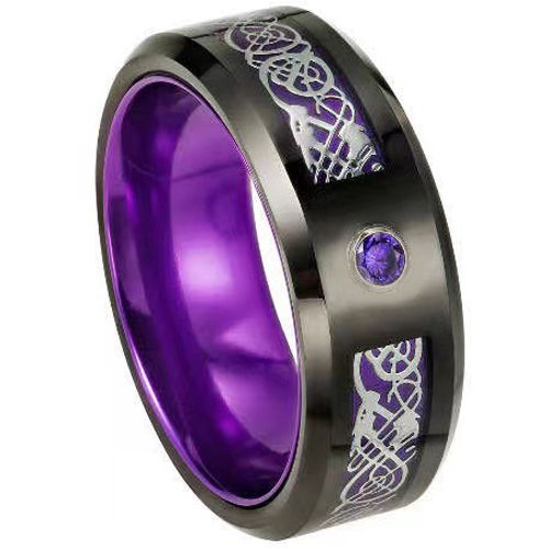**COI Titanium Black Purple Dragon Beveled Edges Ring With Cubic Zirconia-7528