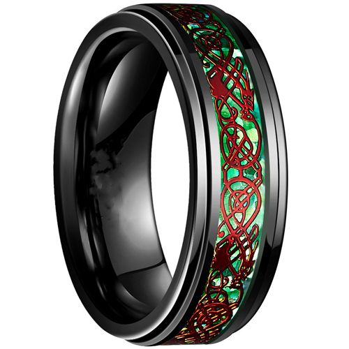 **COI Titanium Black Red Dragon Step Edges Ring-7541