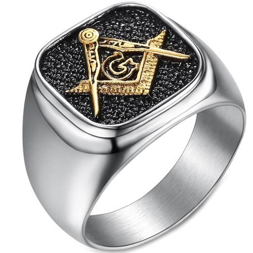 **COI Titanium Black Silver Masonic Freemason Ring-7545