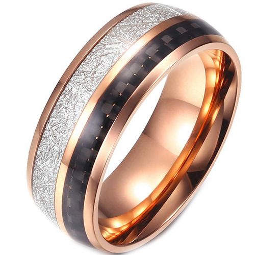 **COI Rose Titanium Meteorite & Carbon Fiber Dome Court Ring-7578