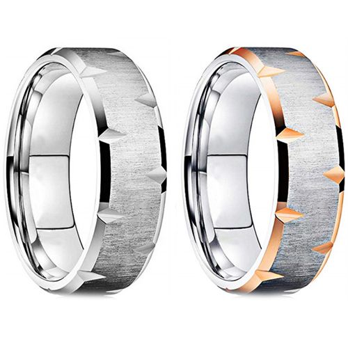 **COI Titanium Silver/Rose Silver Grooves Beveled Edges Ring-7561