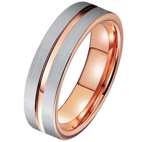 **COI Titanium Rose Silver Center Groove Pipe Cut Flat Ring-7564