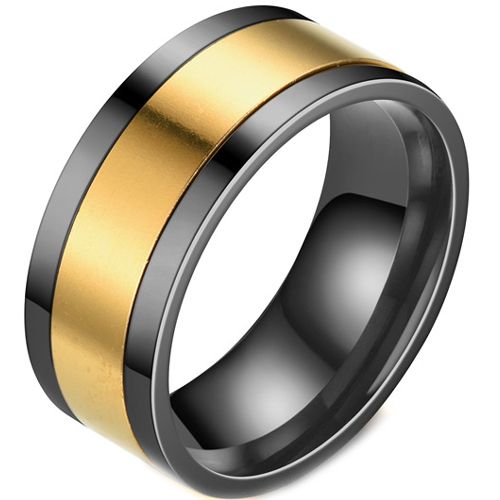 **COI Titanium Black Gold Tone Center Part Rotating Ring-7572