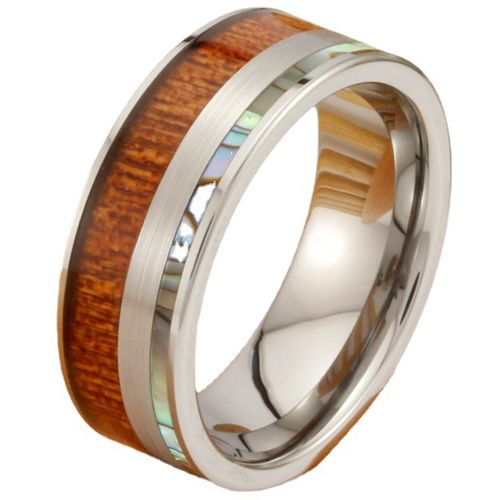 **COI Tungsten Carbide Abalone Shell & Wood Ring-7579
