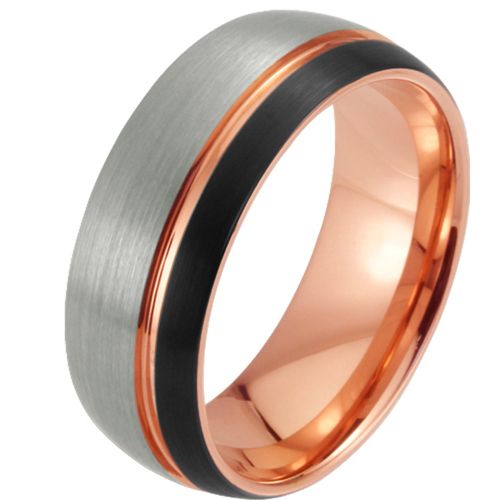 **COI Tungsten Carbide Rose Black Silver Offset Groove Ring-7582