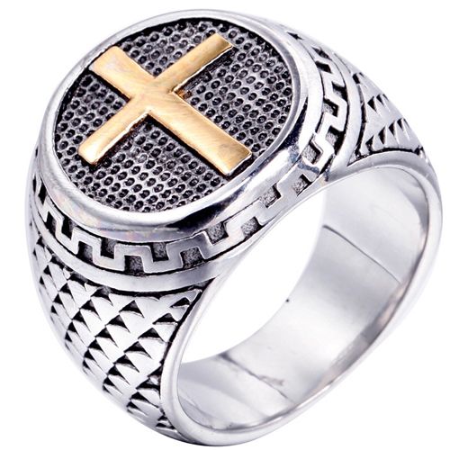 **COI Titanium Silver Gold Tone/Silver Cross Ring-7628