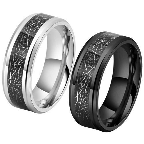 **COI Titanium Black/Silver/Blue Meteorite Beveled Edges Ring-7647