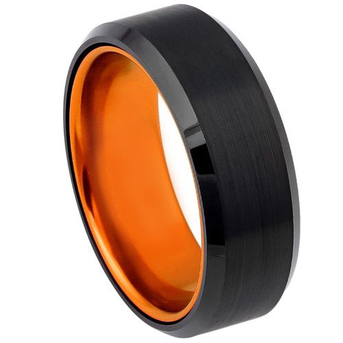 **COI Tungsten Carbide Black Orange Beveled Edges Ring-7651