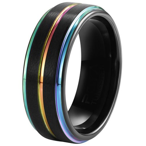 **COI Tungsten Carbide Black Rainbow Step Edges Ring-7658