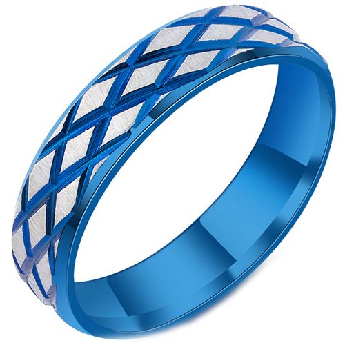 **COI Titanium Blue/Black/Gold Tone Silver Grooves Beveled Edges Ring-7676