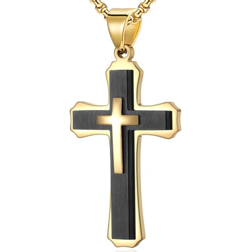 COI Titanium Silver/Black Gold Tone/Black Silver Cross Pendant-7678