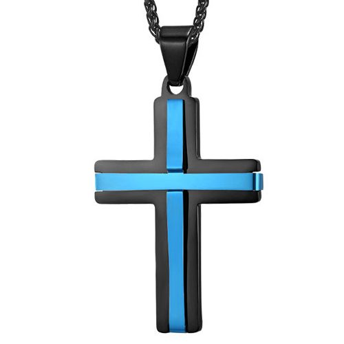 COI Titanium Blue/Rose/Silver Black Cross Pendant-7691