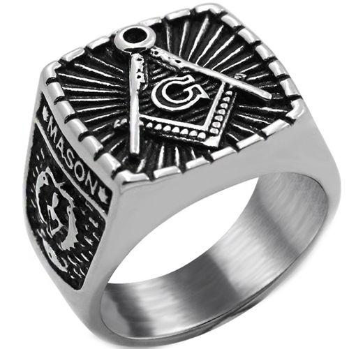 **COI Titanium Black Silver Masonic Freemason Ring-7697