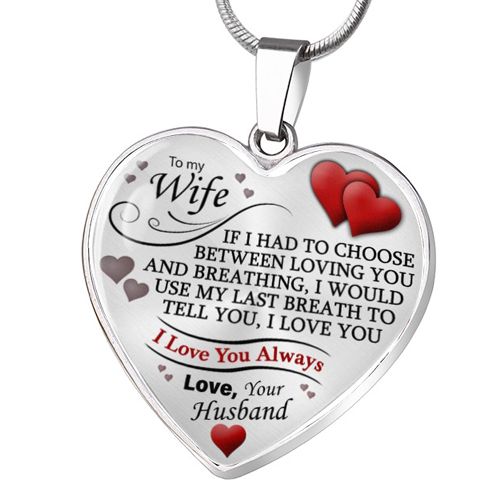 COI Titanium Gold Tone/Silver To My Wife I Love You Always Heart Pendant-7721