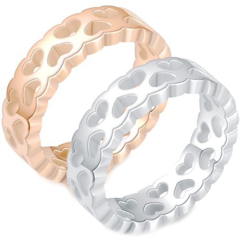 **COI Titanium Rose/Silver Heart Die Cut Ring-7733