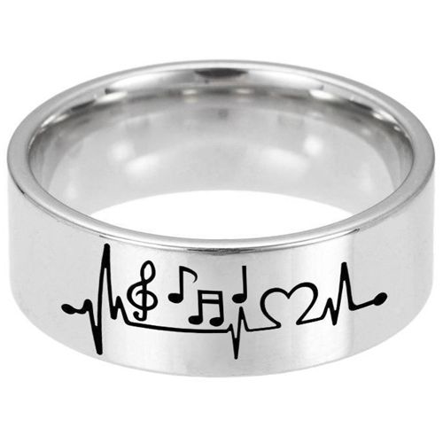 **COI Titanium Heartbeat & Music Pipe Cut Flat Ring-7736